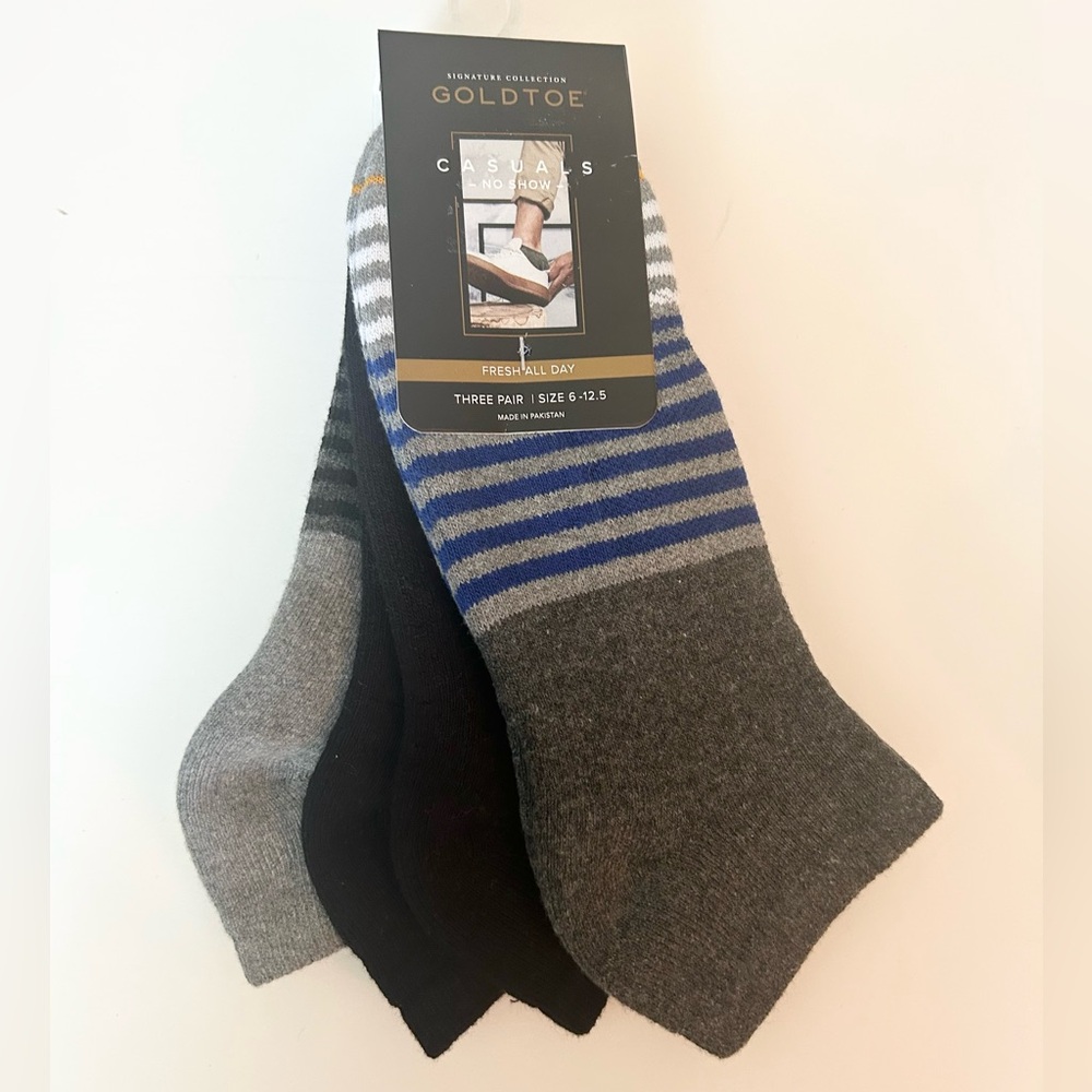 Gold Toe Men’s Casual No Shoe Socks 3 Pairs Shoe Size 6-12.5